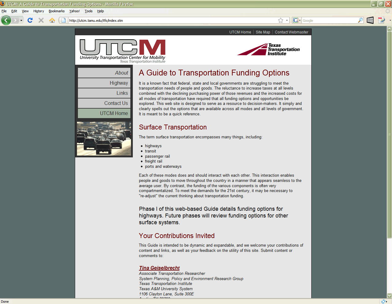 transportation funding options web site